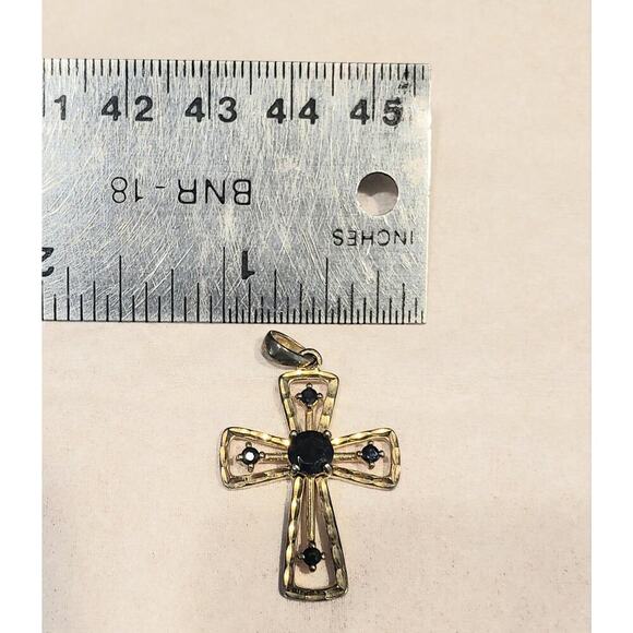Sterling Silver 925 Gold Vermeil Cross Pendant Sapphires prime art - Picture 9 of 10